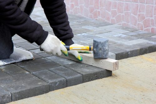 Block paving being laid